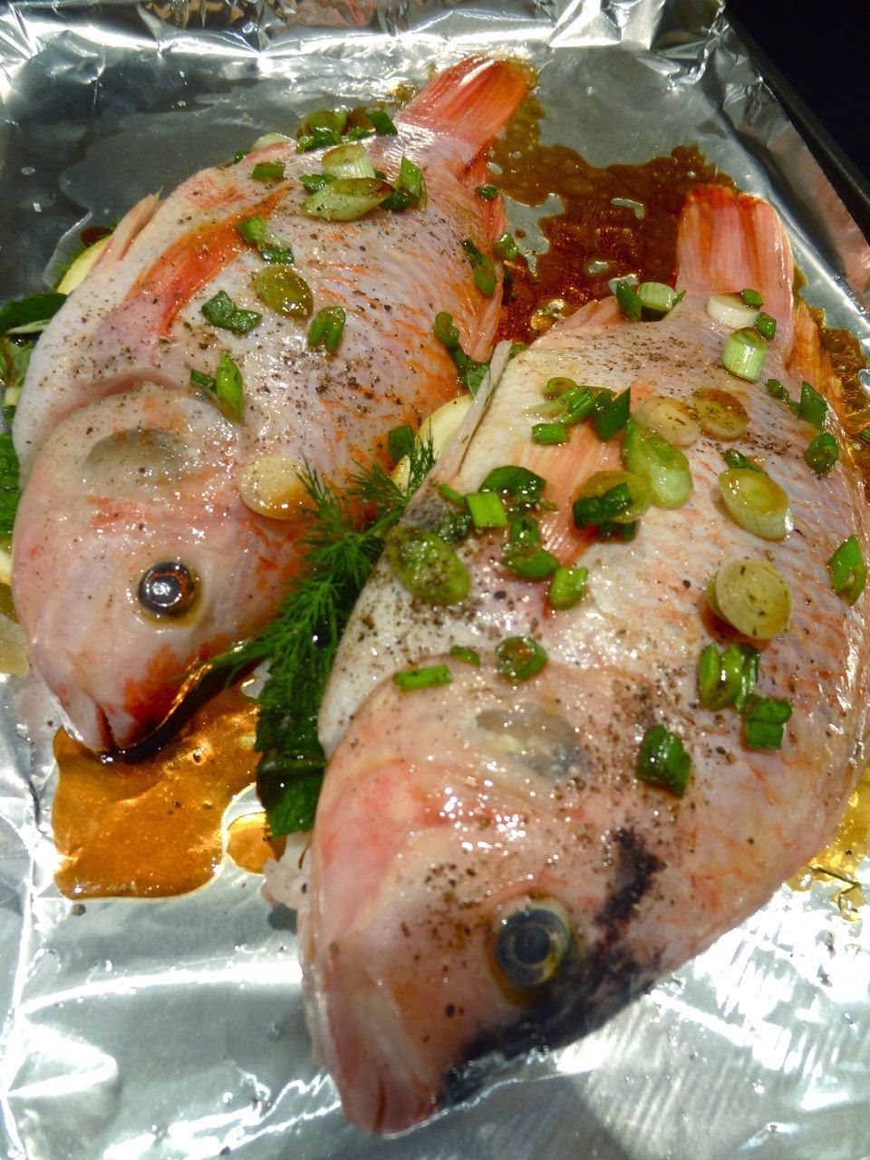 Scrumpdillyicious Steamed Jamaican Tilapia with Ginger Soy Sauce