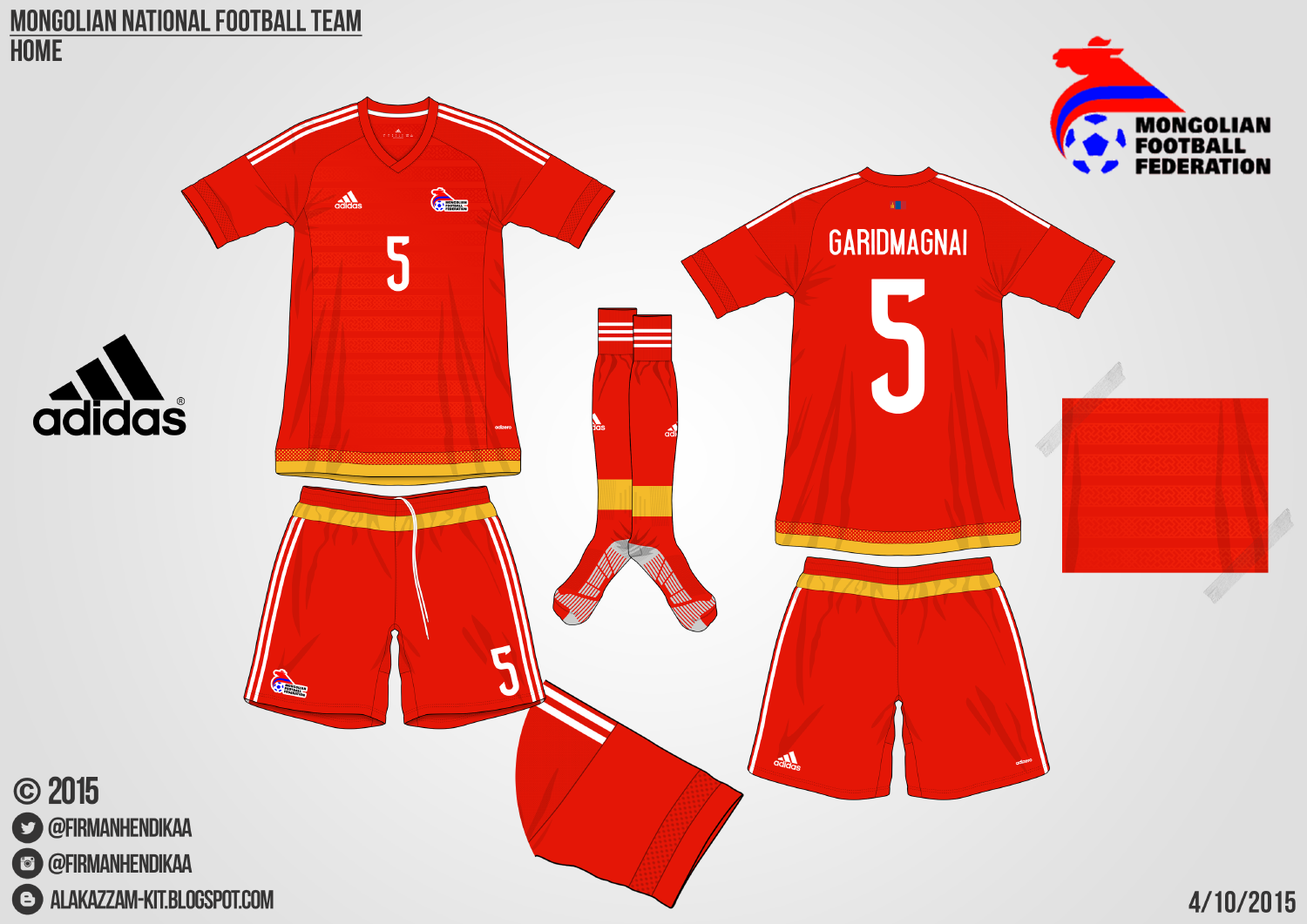 Mongolia National Football Team Fantasy Home & Away Kits (Adidas