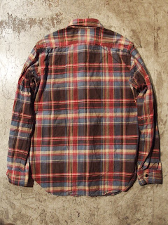 engineered garments work shirt in brown/blue cotton plaid