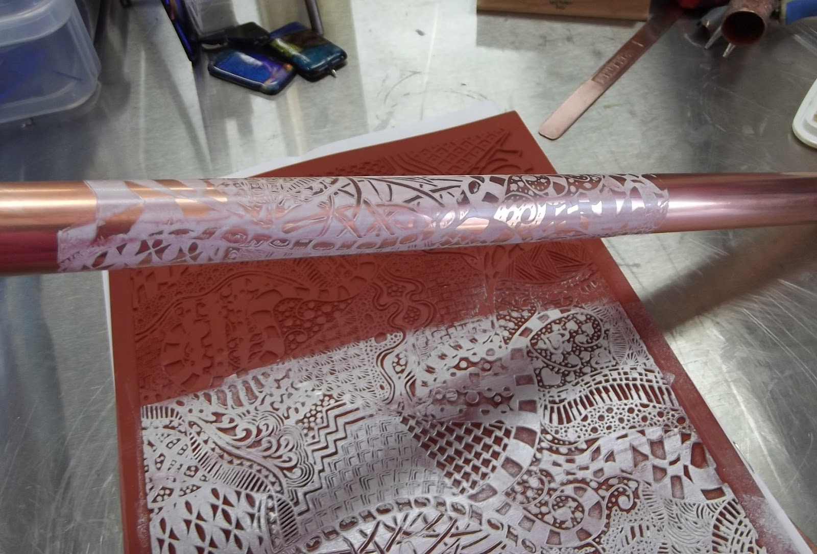 Etching Copper Pipe and Blanks with Zentangle Stamp