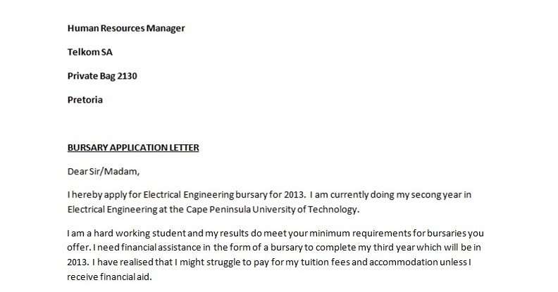Formal letter application for bursary