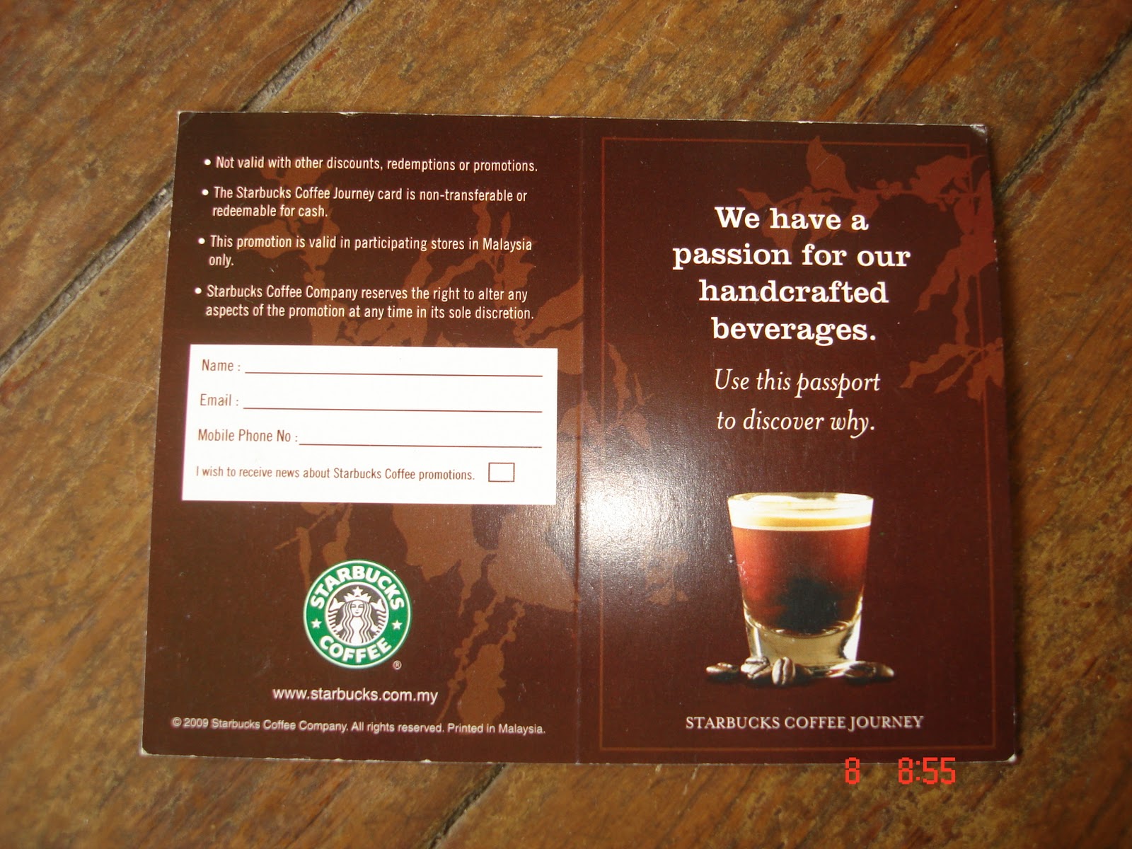 A Cup A Day 2009 Starbucks Coffee Journey Stamp Card