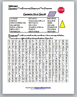 Geometry Word Search Puzzles - Classroom Freebies