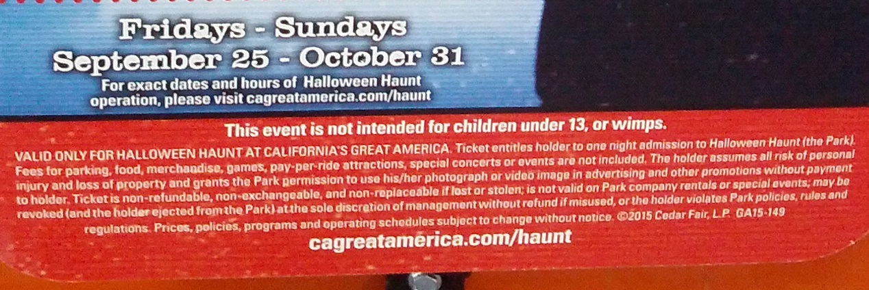 California�s Great America Halloween Haunt General Admission Ticket