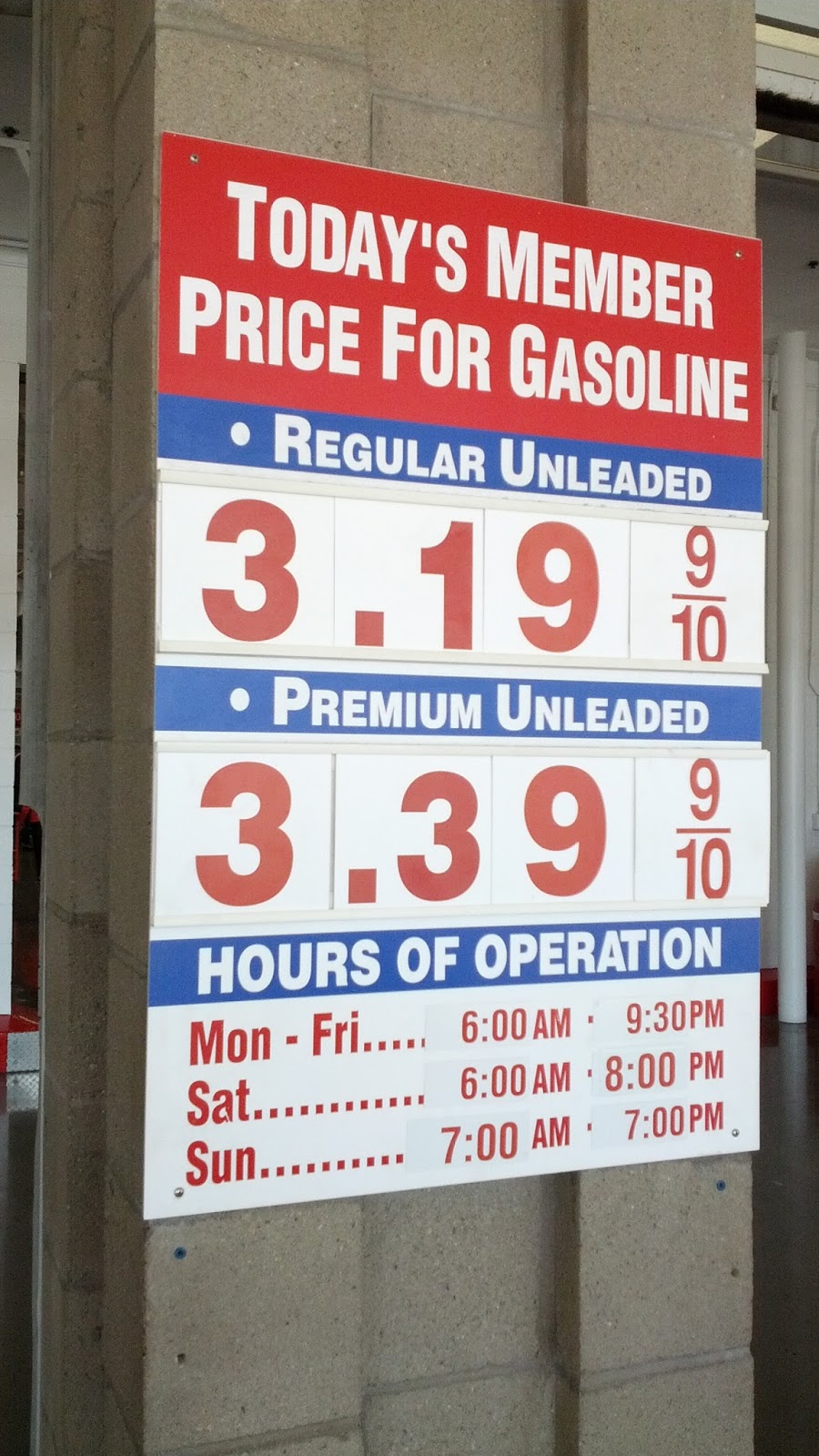 Current Costco Gas Prices (March 6, 2015 South San Francisco, CA