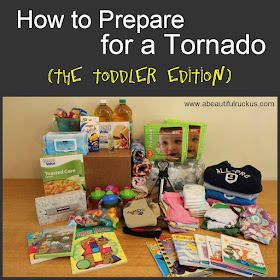 Box of items for toddlers in case of a tornado