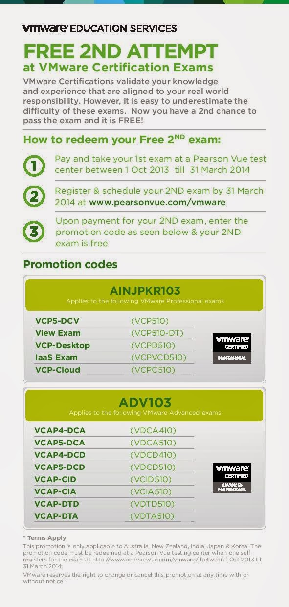 Free 2ND Attempt offer for VMware Professional and Advanced Certifications
