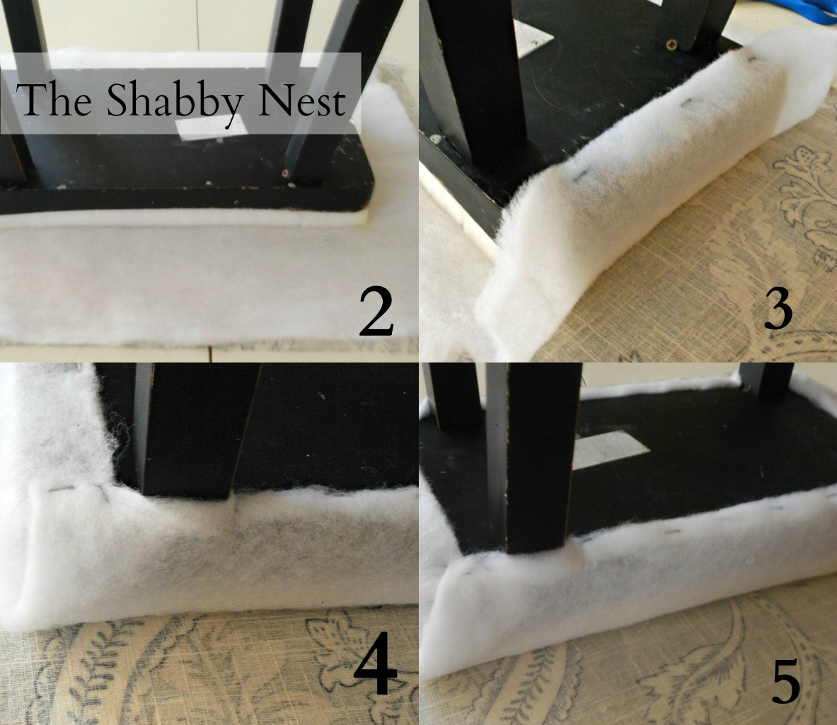 The Shabby Nest: How To Upholster Barstools And Studio 5~ Repeat steps 2 and 3 with fabric. Make sure and pull the fabric tight to avoid ripples. When you staple the fabric around the legs, try to get the staples ... - The Shabby Nest: How To Upholster Barstools And Studio 5~