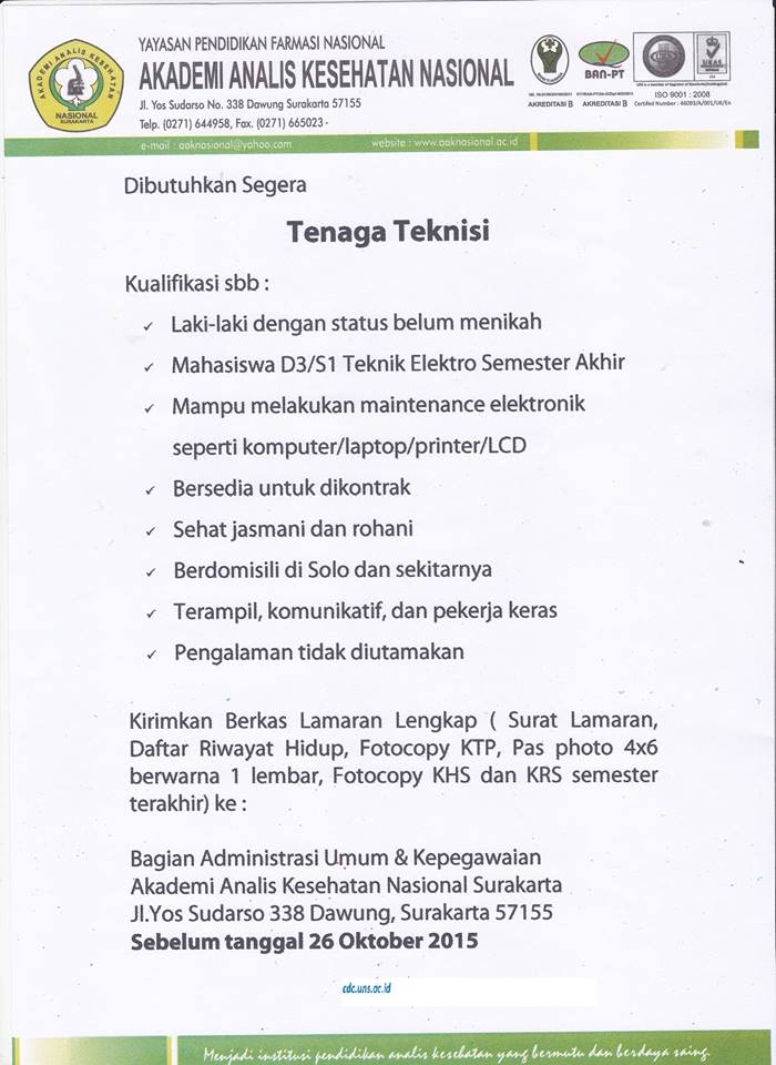 Lowongan Kerja Analis Kesehatan