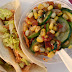 Shredded Chicken in Peanut Sauce Tacos w/ Corn & Zucchini Sauté