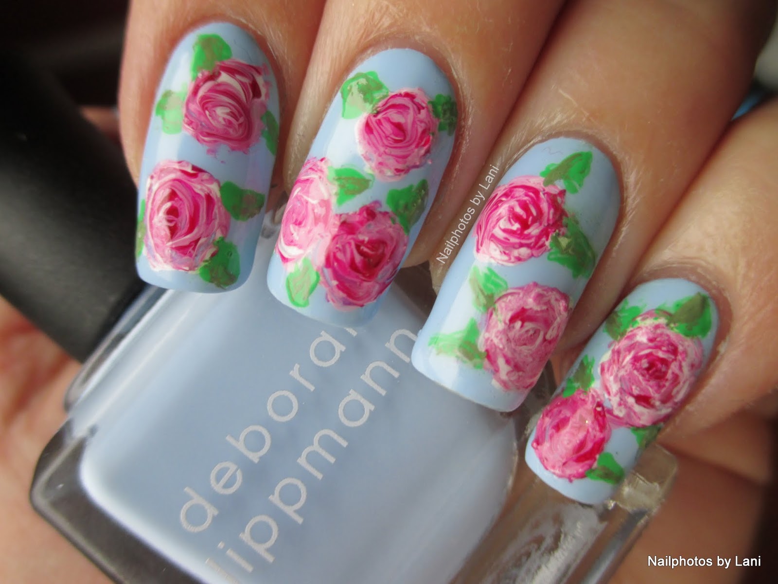 Nailphotos by Lani Vintage Flowers freehand nail art inspired by