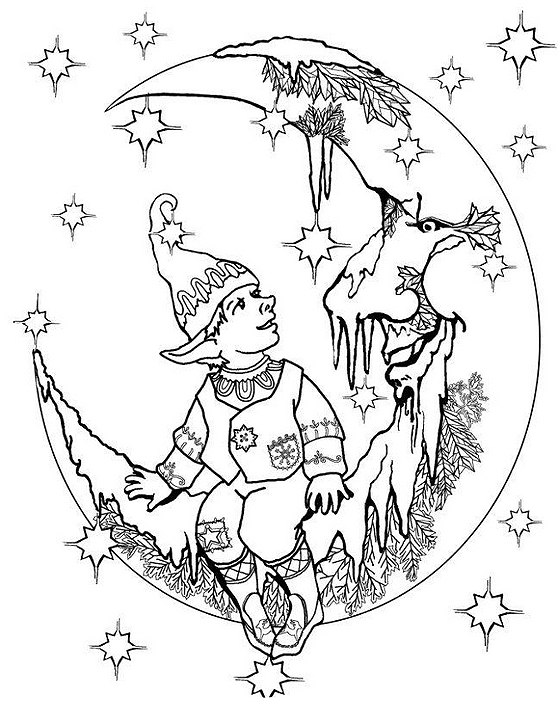 desenhos duende sentado na lua colorir e pintar qdb
