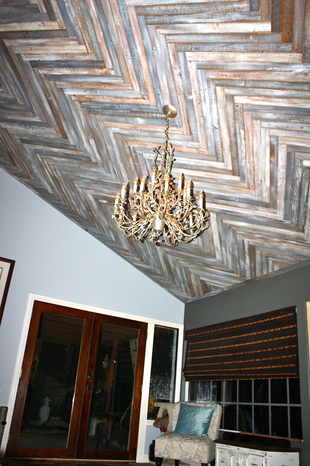 MakeMePrettyAgain Reclaimed Wood Herringbone Pattern Ceiling Project!!!!