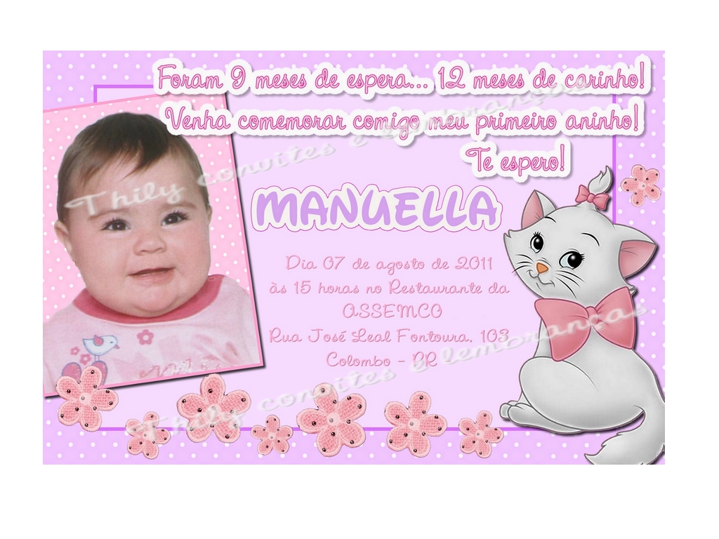 Convite Gatinha Marie - Kamille Graphics Personalizados