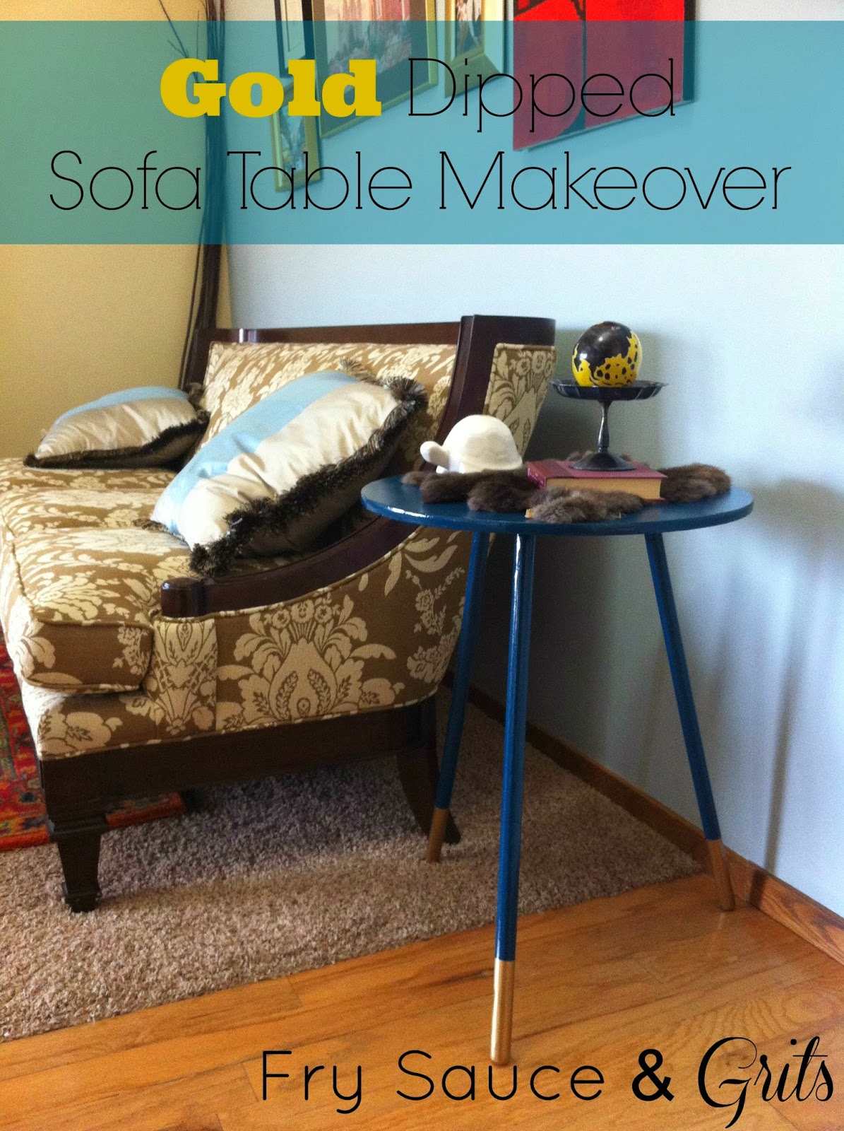 Fry Sauce & Grits DIY Painted and Gold Dipped End Table Makeover