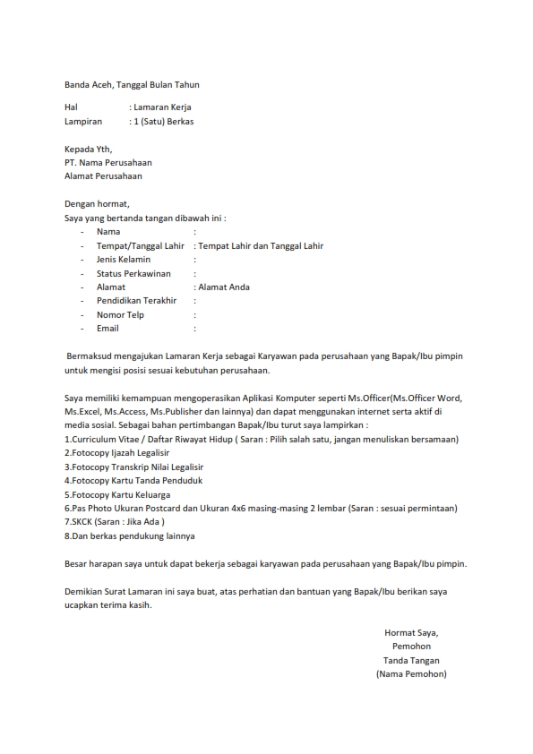 Surat Lamaran Kerja Surat Lamaran Kerja
