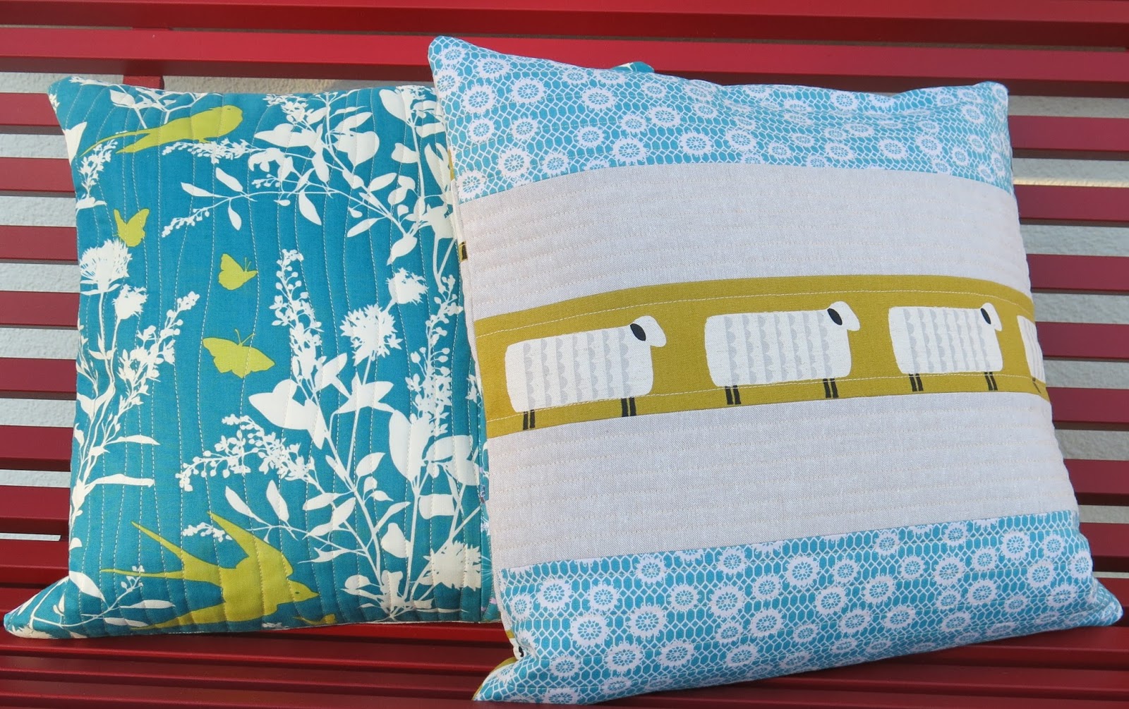 Luna Lovequilts Teal and mustard yellow cushions