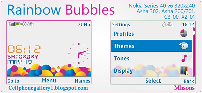 raibow bubbles theme for nokia asha 302 cellphone gallery