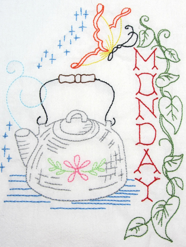 On The Mend Tea Towels with Machine Embroidered Days of the Week
