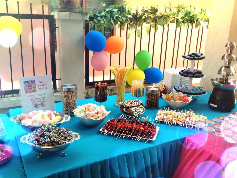 Fabulous Chocolate Fountain Birthday Candy Buffet with Chocolate