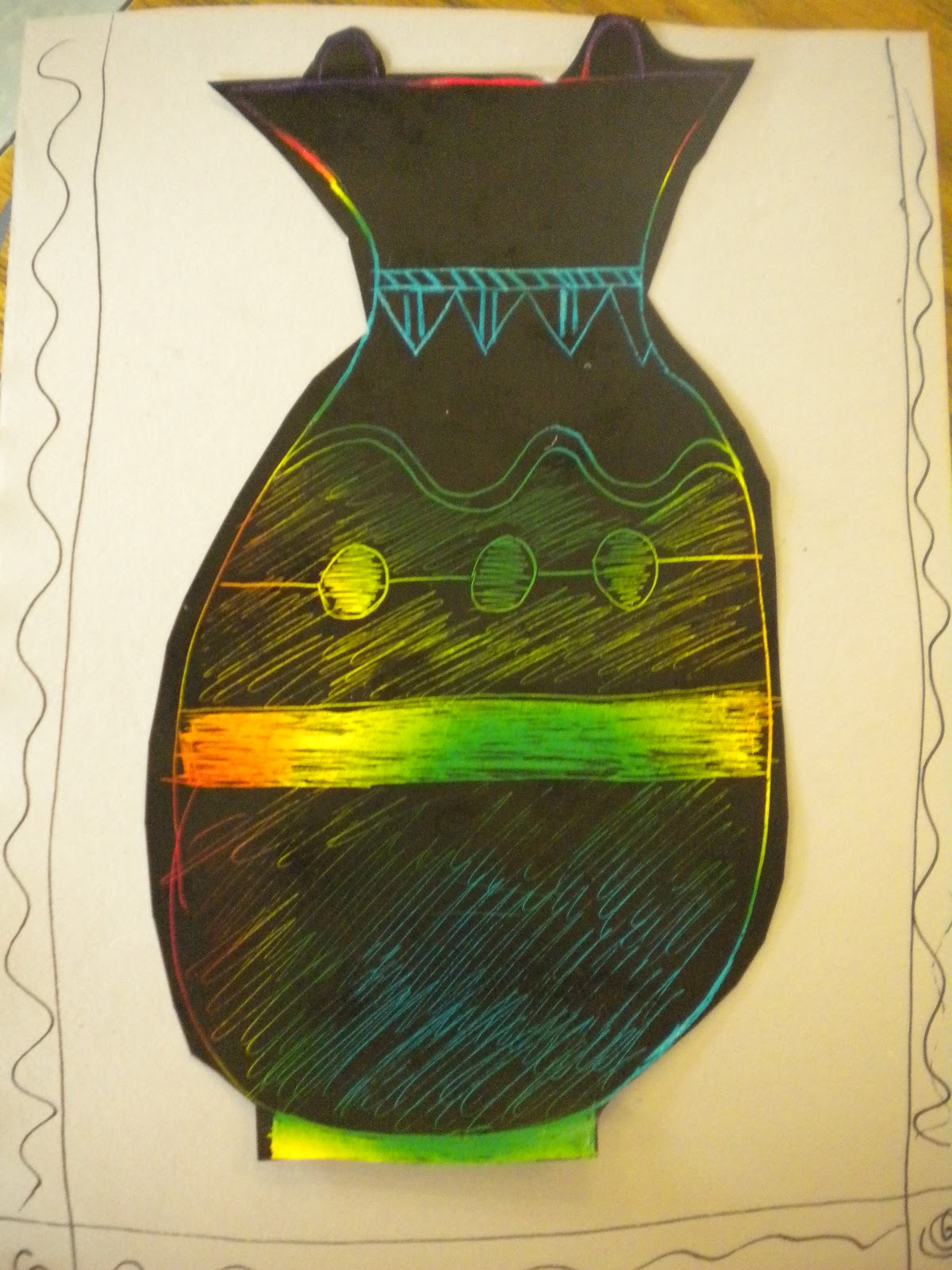 Waitsfield Elementary Art Greek Vases on Scratch Board