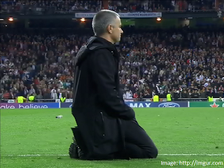 Jose Mourinho on his knees
