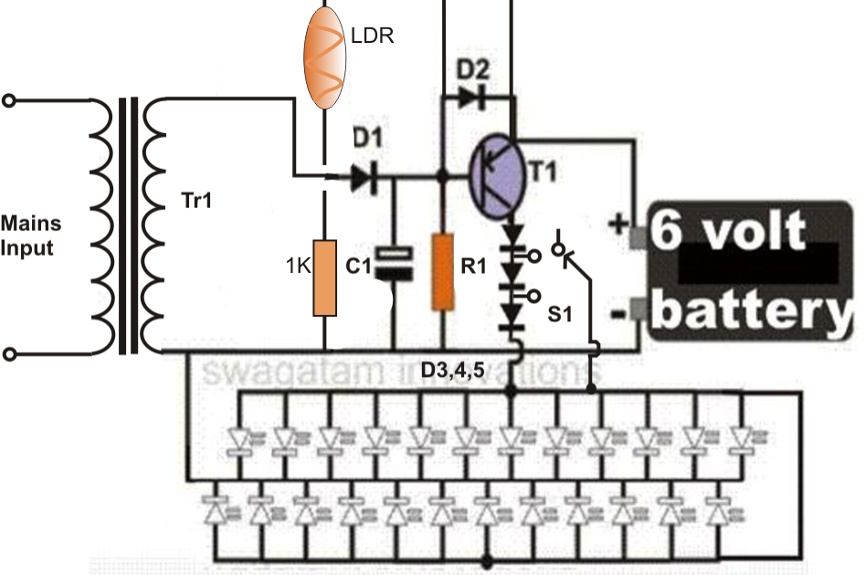 Efficient Automatic White LED Emergency Light Circuit | Diagram wiring jope