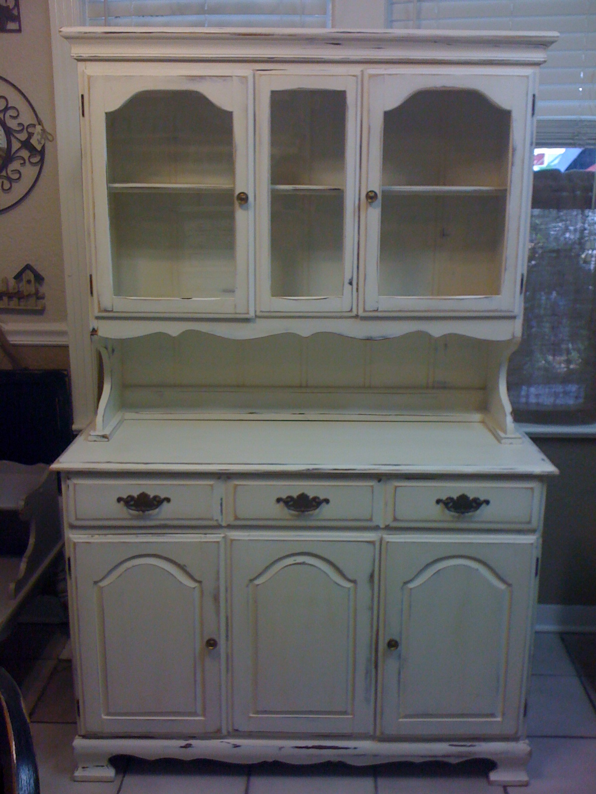 Kitchen cabinet door inserts Piece White Hutch with glass inserts!!