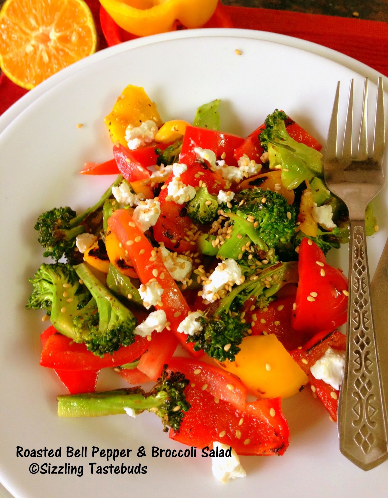 Sizzling Tastebuds Roasted Bell Pepper & Broccoli Salad with Feta