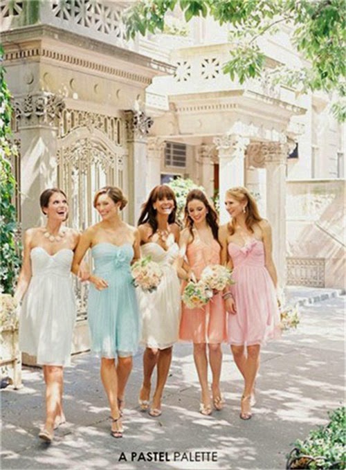 short pastel bridesmaid dresses
