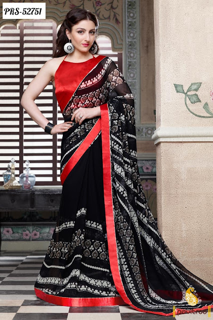 black georgette actress heroine Soha Ali Khan special bollywood saree online shopping with discount sale