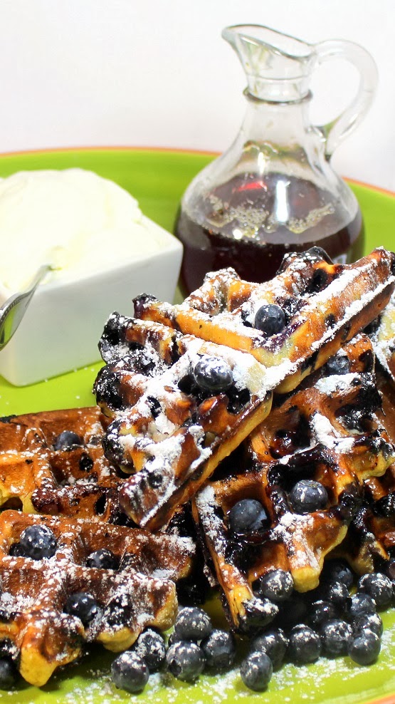 52 Ways to Cook Blueberry MALTED Belgian Waffles with Maple Syrup and