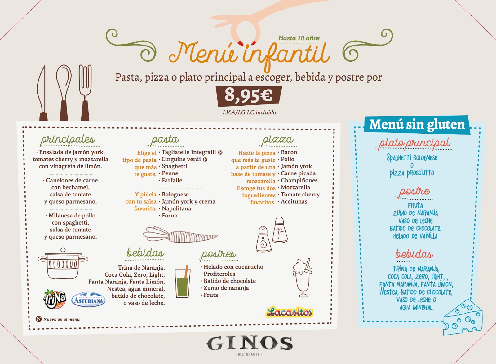 GINOS. Nueva carta sin gluten CELIACA INQUIETA