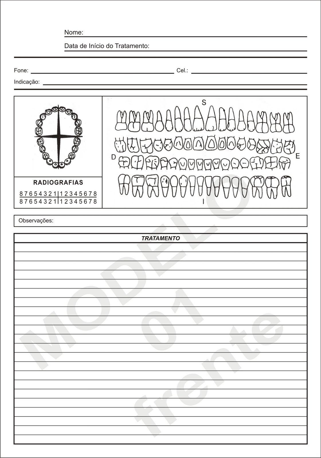 Ficha de Anamnese Dentista - A4 - Colorido frente e verso P&B em papel  offset 90gr