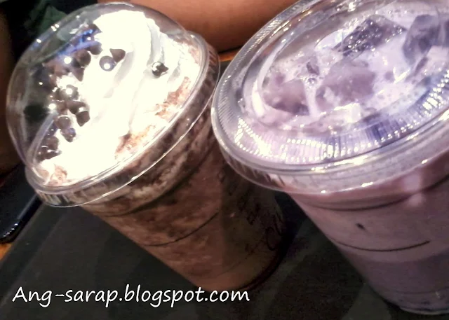 Choco chip frappe and blueberry latte