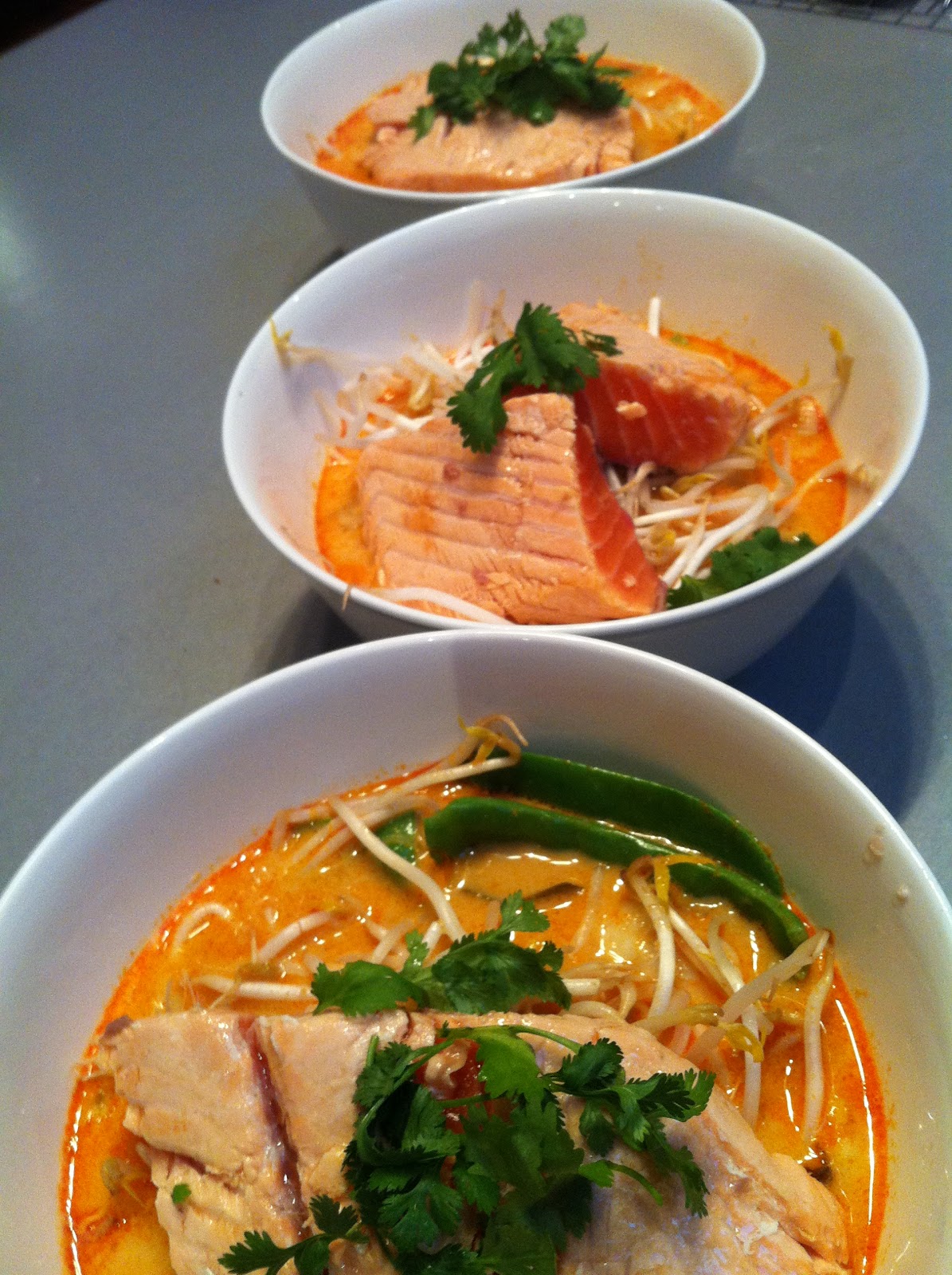 Almost Vegetarian Salmon & Prawn Laksa