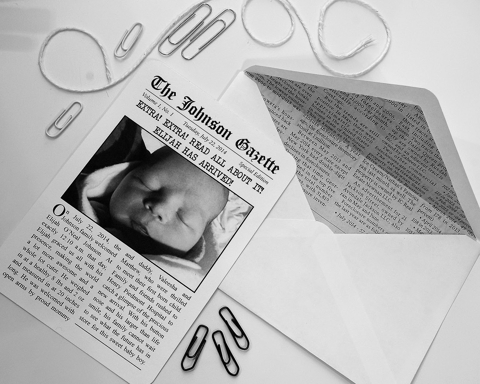 PaperLark Studio Newspaper Inspired Birth Announcements