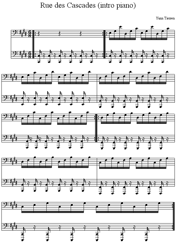 Partition piano rue des cascades yann tiersen