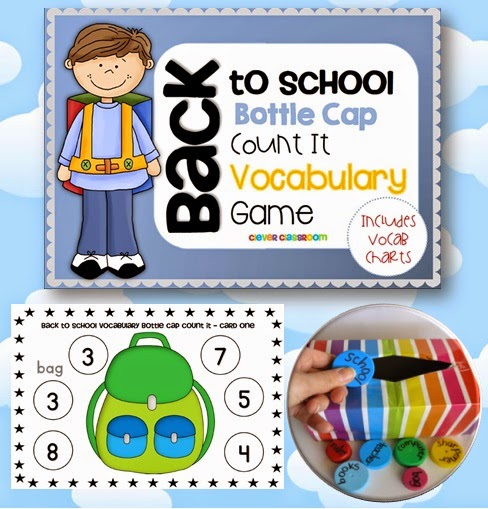 Back to School Bottle Cap Vocabulary Game a hands on games for back to school