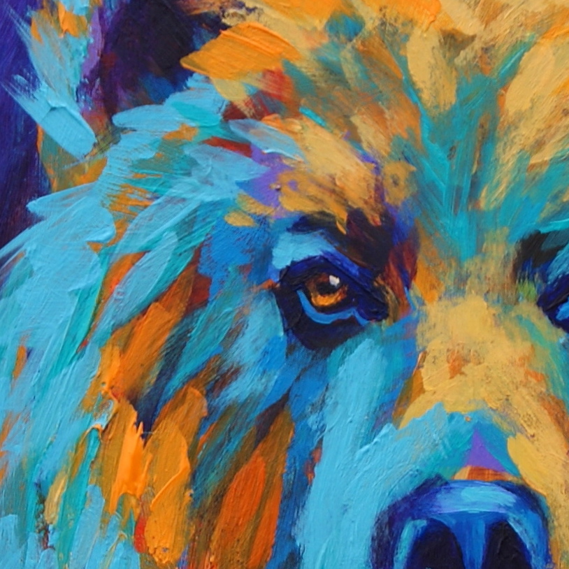 Daily Painters Abstract Gallery Colorful Abstract Grizzly Bear Painting by Theresa Paden