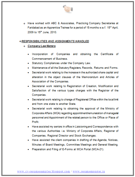 resume format for mca student