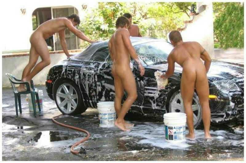 Horny naked guys in car