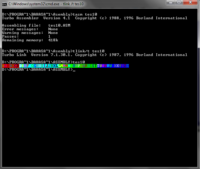 Pemrograman Bahasa Assembly Membuat Karakter AABBCC