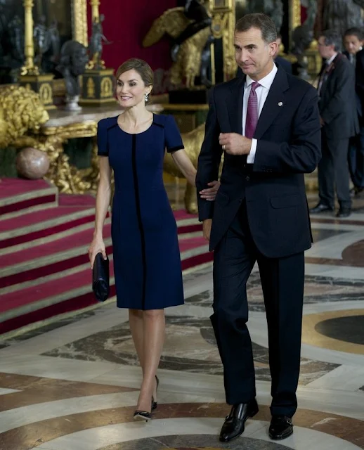 Queen Letizia and King Felipe at the audience held on the occasion of the Spanish National Day at the Royal Palace