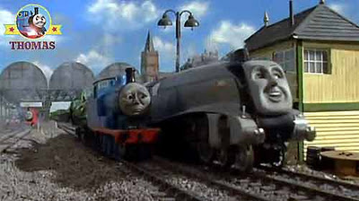 Silver Spencer the train promptly departed number 2 Edward the blue engine at the railway signal box
