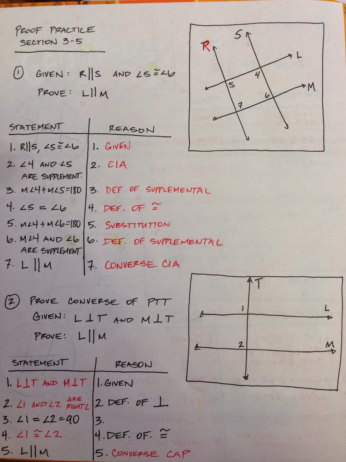 Honors Geometry Vintage High School Section 35 Class Proof Activity