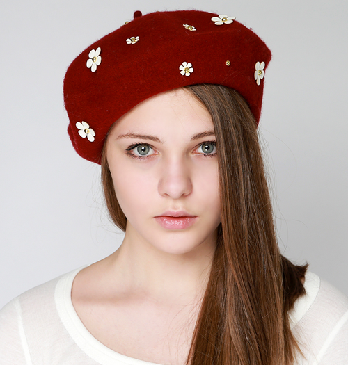 Korean Women's Fashion: Storets Petit Flower Wool Beret