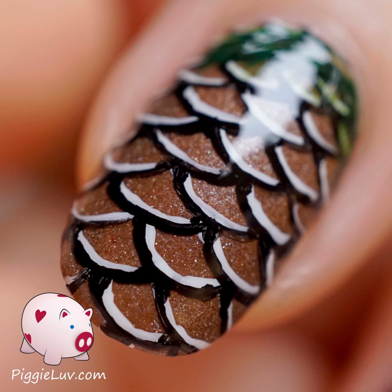 PiggieLuv Pine cone nail art + video tutorial