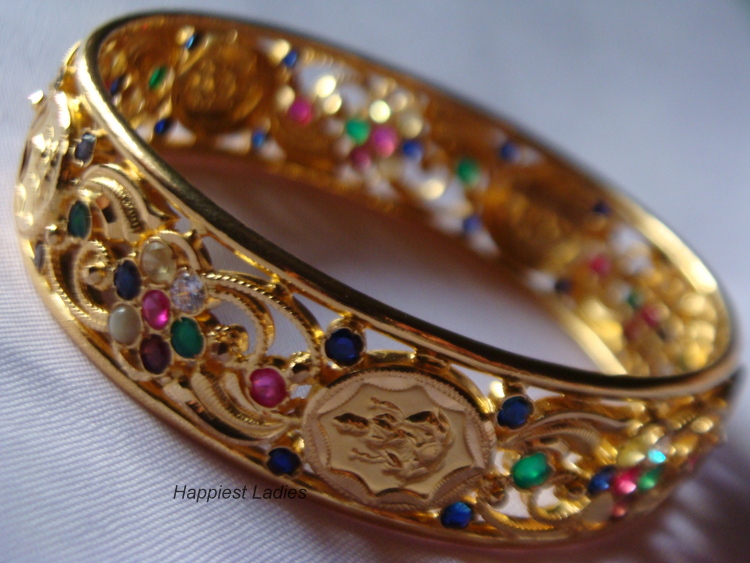 Stone Studded Lakshmi Gold Bangle from Abharan Jewellers Happiest Ladies