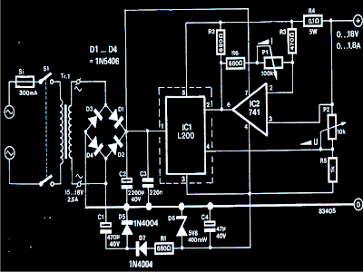  Adjustable Voltage, Current Power Supply Circuit Using IC L200 